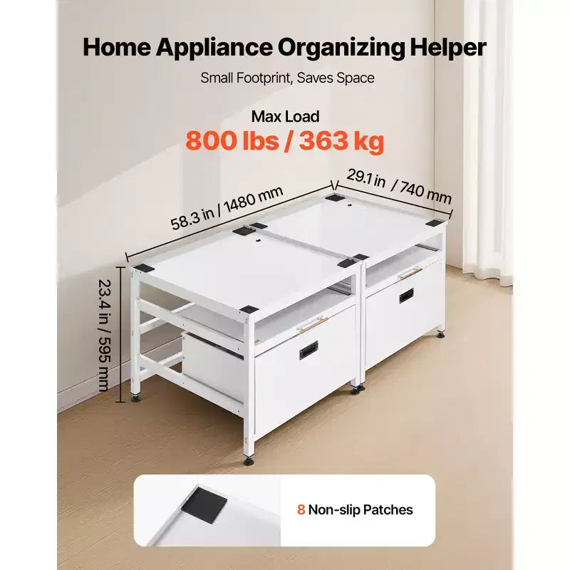 VEVOR Laundry Pedestal, 22.6 in Height, 29x29 in Washer and Dryer Pedestals with Pull-out Tray and Storage Space,800 lbs Load Capacity,Non-Slip,White