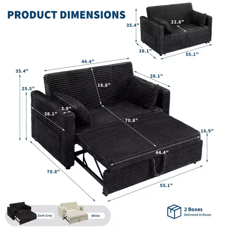 55 Convertible Loveseat Sleeper Sofa Bed with Pull-Out Footrest & Adjustable Backrest, Space-Saving Couch for Small Apartments