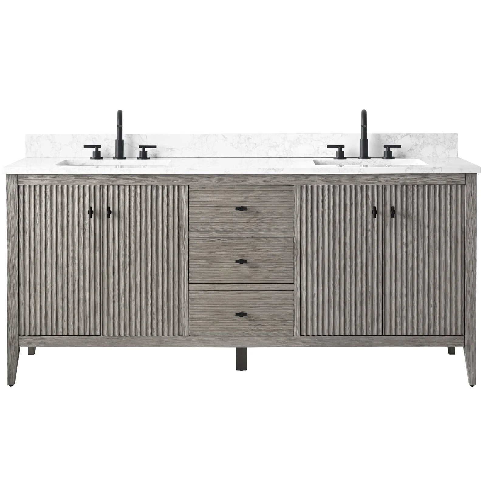 Meuble-lavabo de salle de bain Vanity Art 72 po à double vasque avec dessus en marbre reconstitué