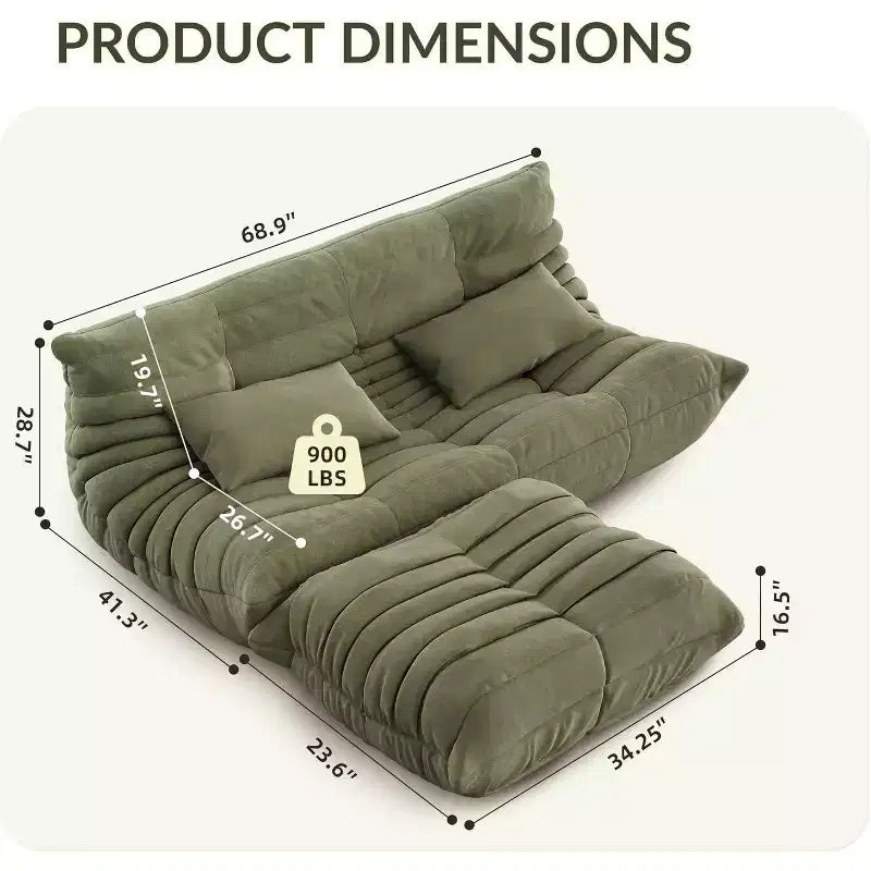 Oversized Fireside Bean Bag Sofa & Ottoman, Pet-Friendly Faux Suede Loveseat for Living Room, Office, No Assembly
