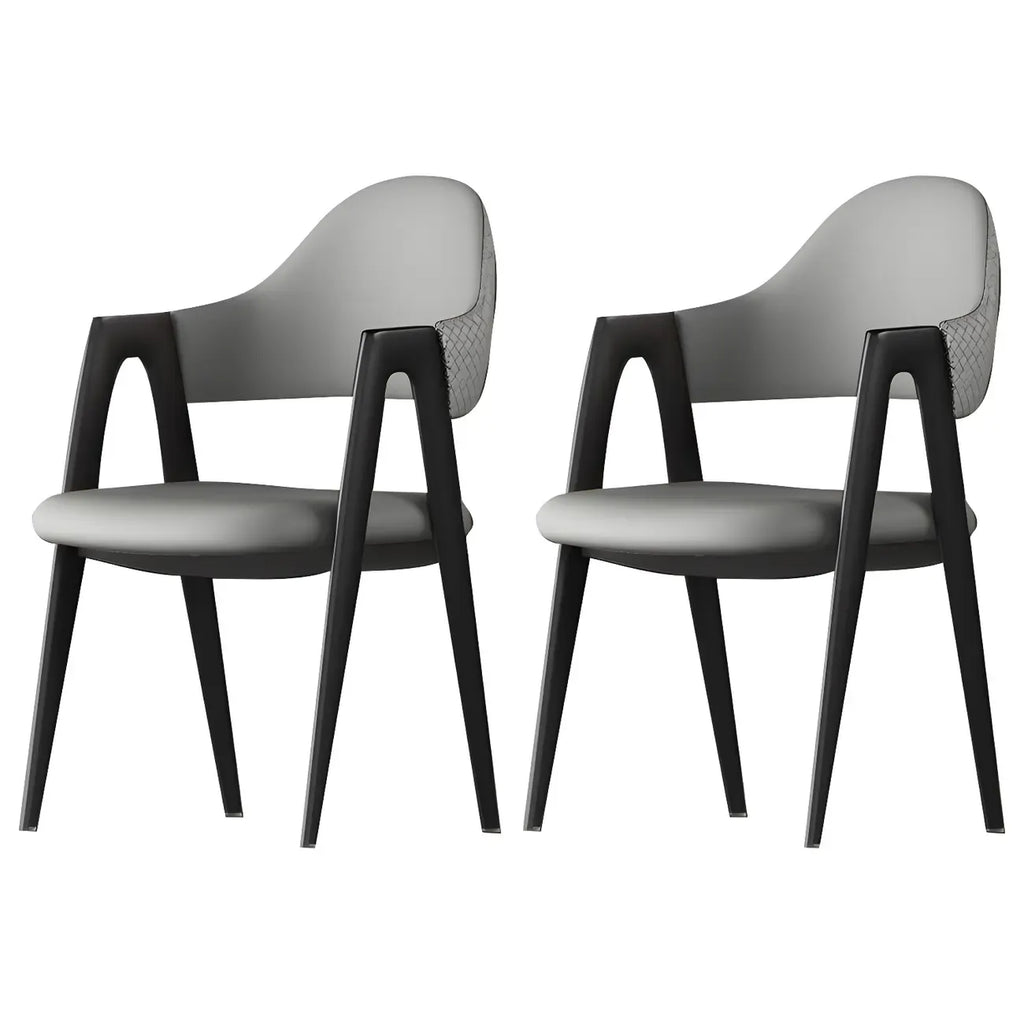 Modern Leather Curved Open Back Arm Dining Chair