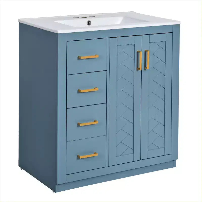 Meuble-lavabo de salle de bain à évier simple de 76 cm avec armoire et 3 tiroirs – Noir / Bleu / Vert / Indigo / Blanc