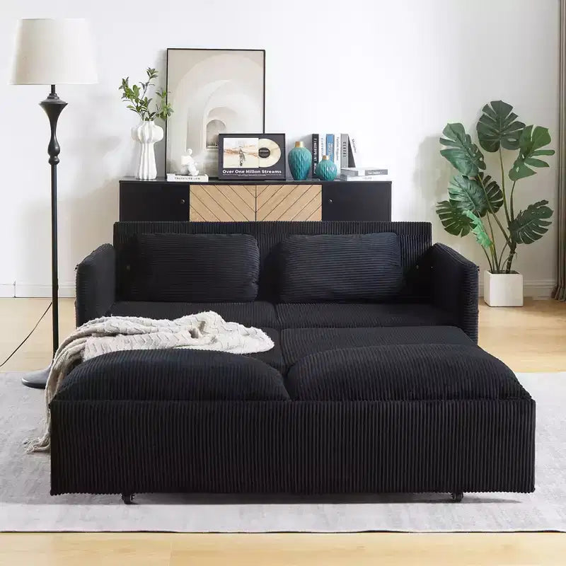 64.5 3-in-1 Convertible Corduroy Sleeper Sofa Bed with Pullout Bed