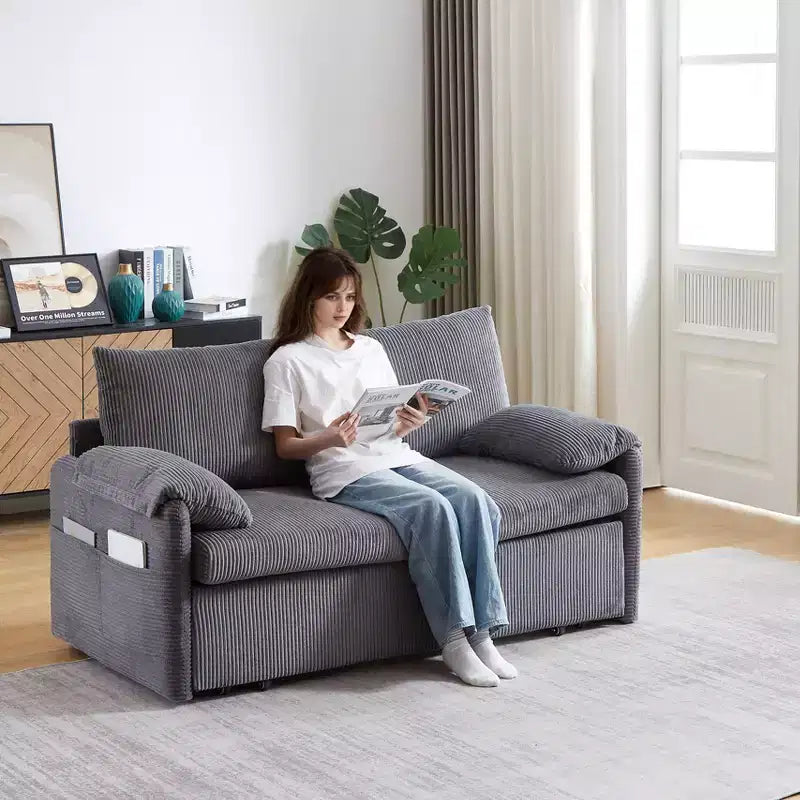 64.5 3-in-1 Convertible Corduroy Sleeper Sofa Bed with Pullout Bed
