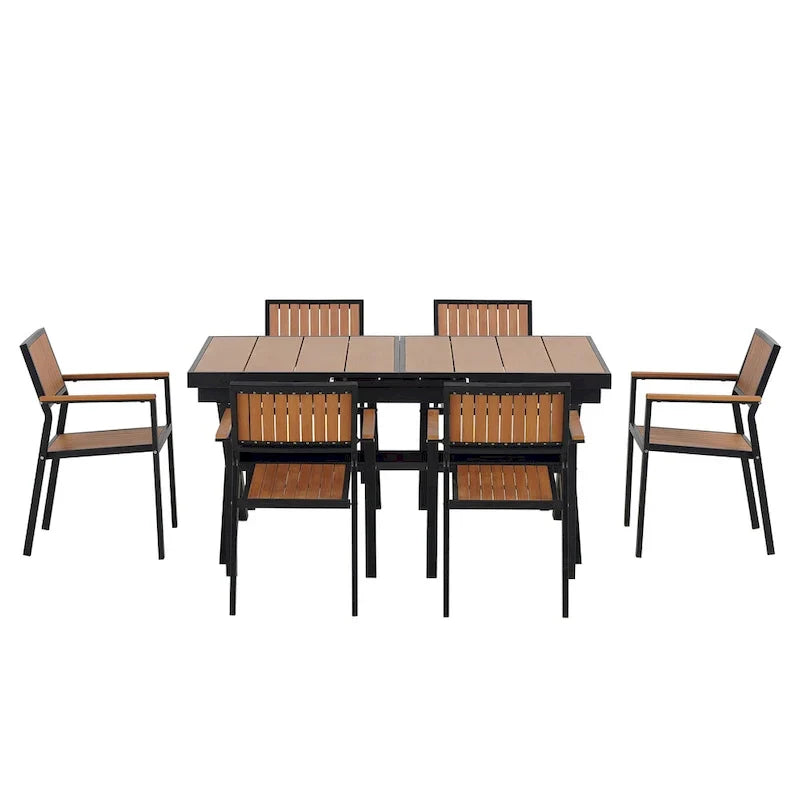 7-Piece Outdoor Extendable Dining Set with Extendable Table and 6 Armrest Chair