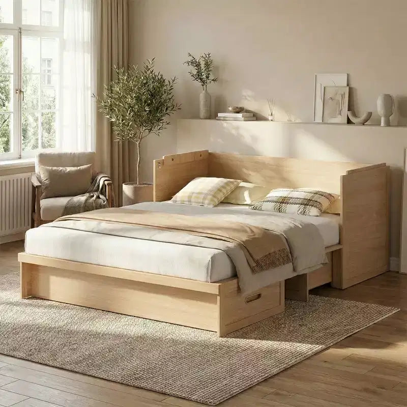Mjkone Queen Size Convertible Murphy Cabinet Bed with Mattress, USB Charging, Storage Drawers