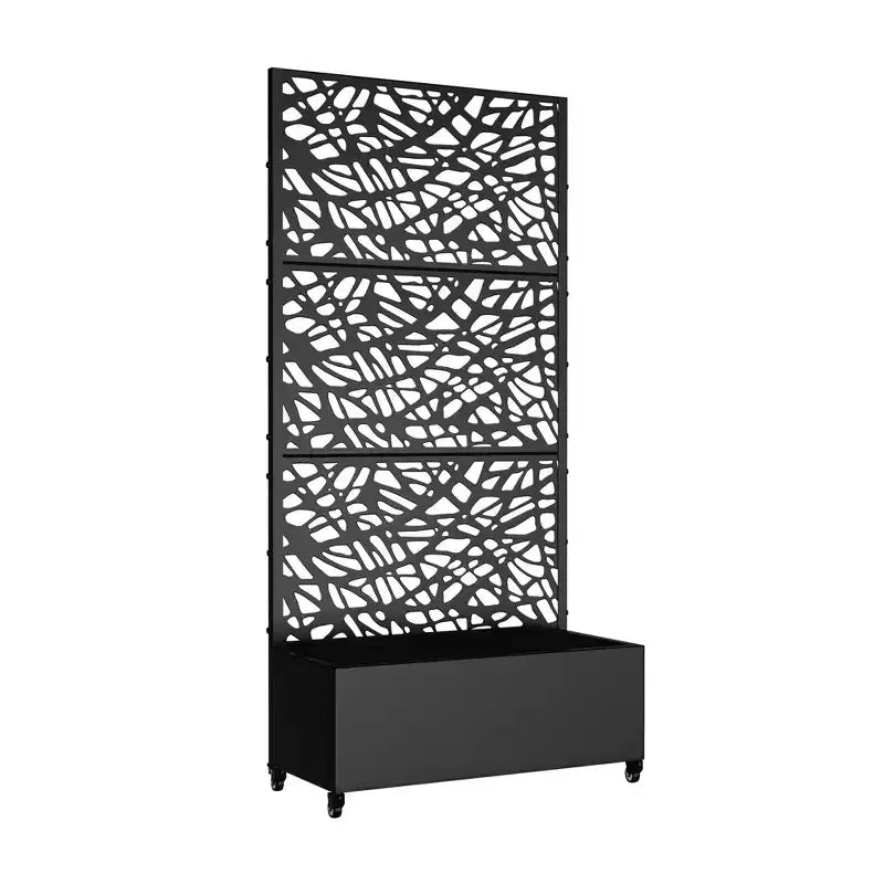 MAYEERTY Planter Box with Trellis Iron Black Net 01 Style 72x47x16in 3-Piece Set