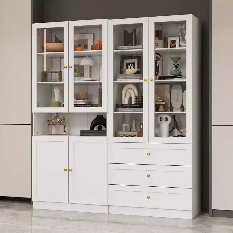Famapy Combo Glass Doors Display Cabinet Bookshelf Organizer Pantry