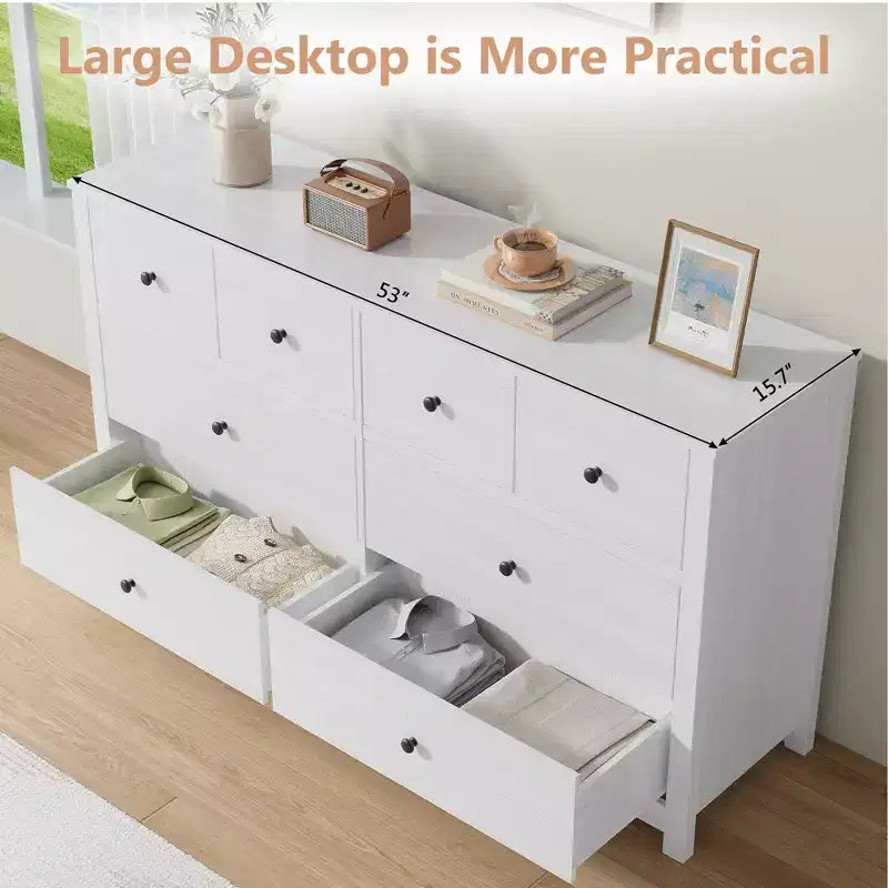 Modern 8-Drawer Dresser for Bedroom, Wide Wood Chest of Drawers with Deep Storage, Freestanding Organizer Cabinet Furniture for Living Room