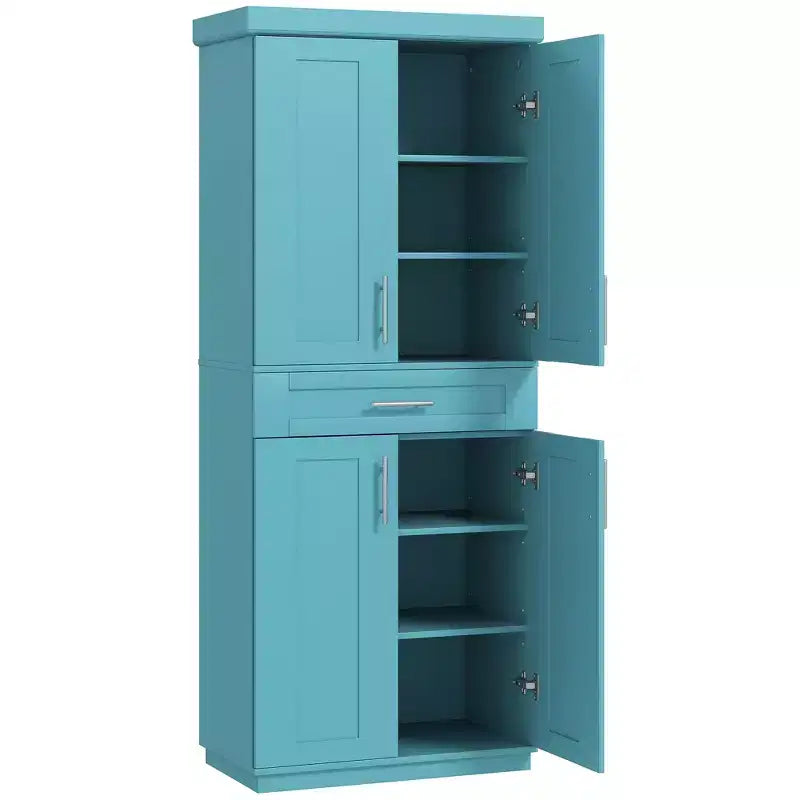 Modern Kitchen Pantry Freestanding Cabinet Cupboard with Doors and Drawer, Adjustable Shelving