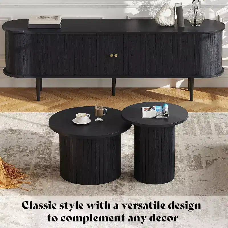 AMERLIFE 70 TV Stand with Solid Wood Legs, Mid Century Modern TV Console with Tambour Door