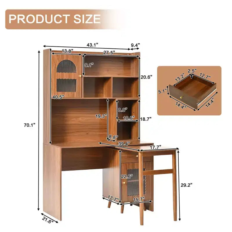 Okak Modern Home Office Wooden Computer Desk with Desktop/Chair & Bookshelf,Teens Student Storage Writing Desk for Study,Office