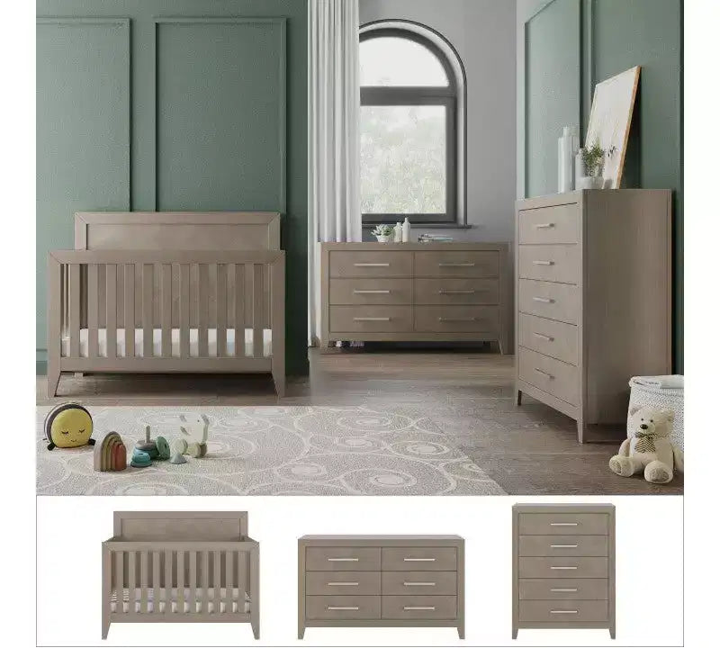 Child Craft Kieran Crib, Double Dresser and Chest Nursery Set, 3-Piece, Includes 4-in-1 Convertible Crib, Dresser and Chest