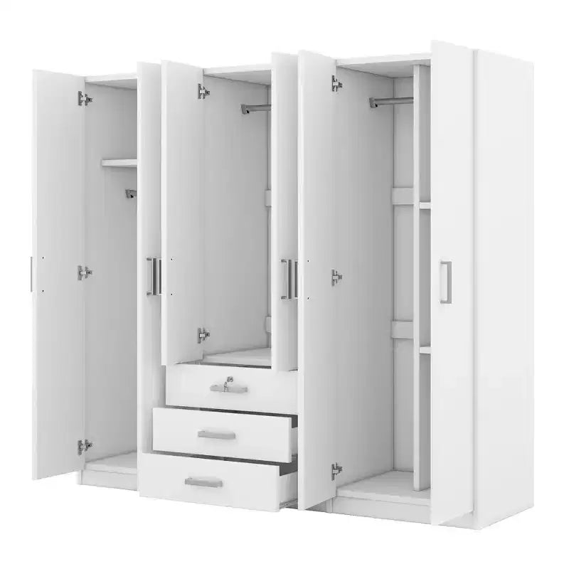 6-Door Wooden Wardrobe with Drawers for Bedroom