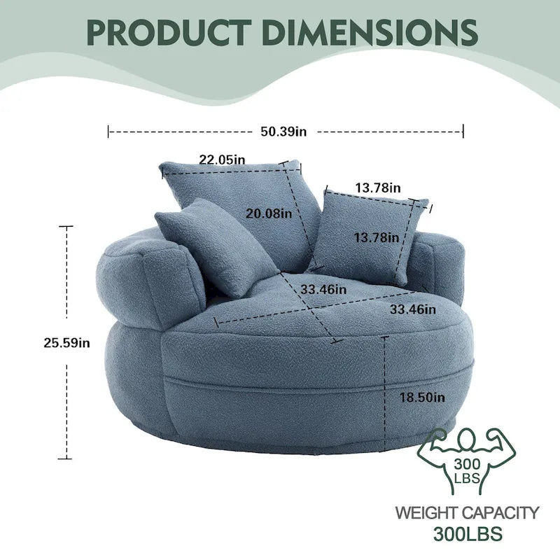 Round Lazy Sofa Chair – White/Blue/Grey/Yellow/Orange/Rose Red/Navy/Green, Single & Couple Seat