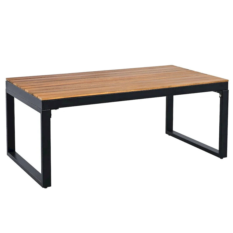 4-Piece Outdoor Sofa Set for 5 with Solid Wood Coffee Table and Removable Cushions
