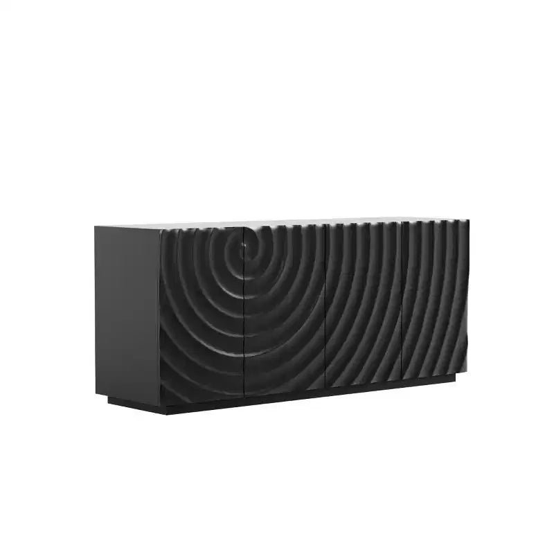 59 Modern Spiral Sideboard Buffet Cabinet, Low Profile Art Entryway Storage Cabinet with 3D Ripple Texture Doors