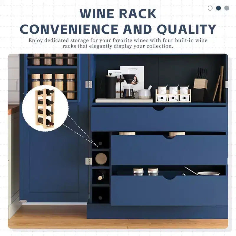 77H Freestanding Kitchen Pantry, Farmhouse Storage Cabinet with Adjustable Shelves, Door Shelves, Drawers & Wine Racks - ModernLuxe
