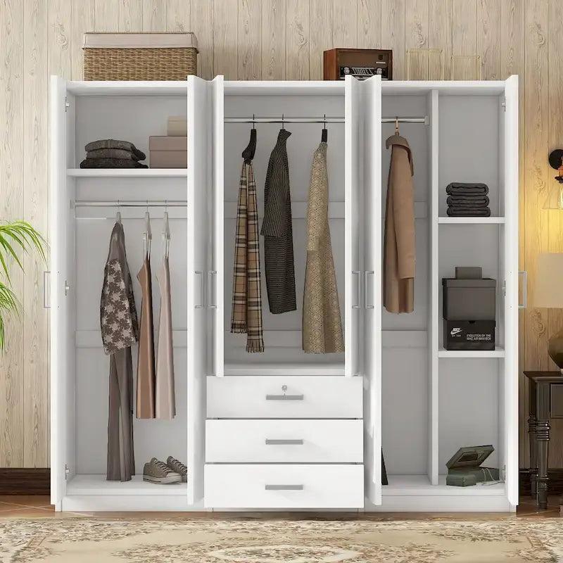 Armoire 6 portes en bois avec 3 grands tiroirs de rangement pour chambre à coucher