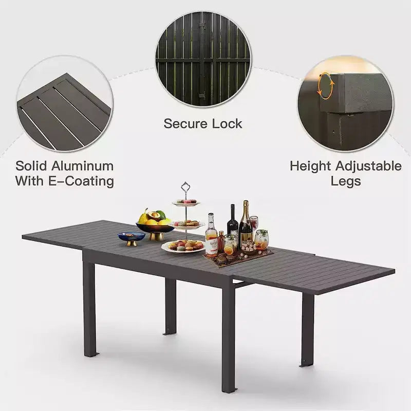 Okak Dining Table Aluminum Patio Extendable Dining Room Table Kitchen Table for Dining Room