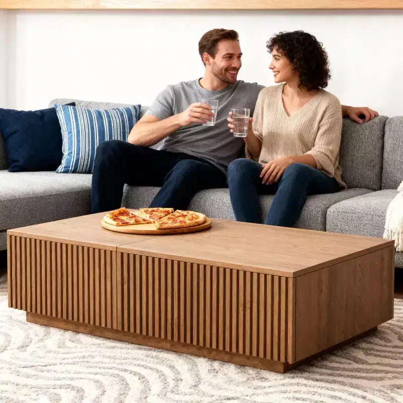 51.1 Mid-Century Modern Lift Top Coffee Table, Walnut Rectangular Center Table for Living Room