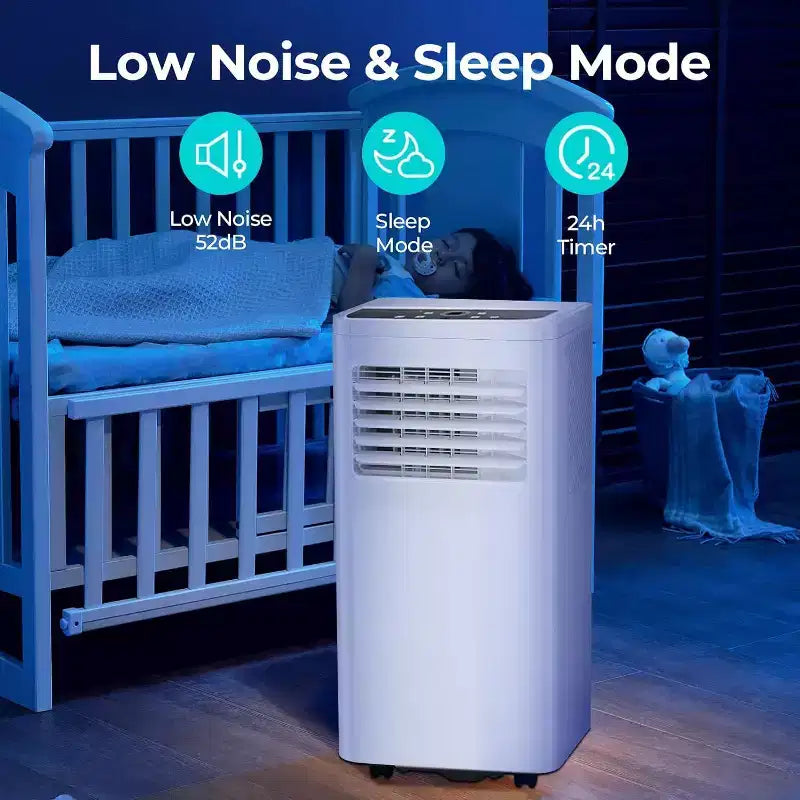 8,000 BTU Portable AC, 3-in-1 Unit with 4 Modes, Timer, LED Display, Remote & Install Kit, for Bedroom/Living Room/Office, White.