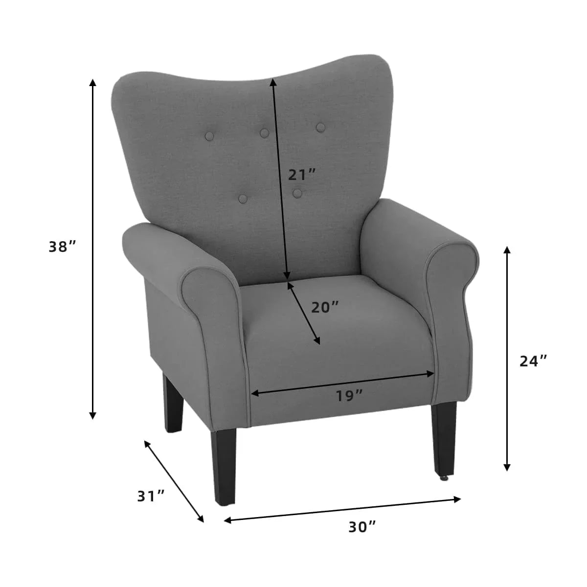 Erommy Modern Accent Chair, High Back Armchair, Upholstered Fabric Button Single Sofa with Wooden Legs for Living Room