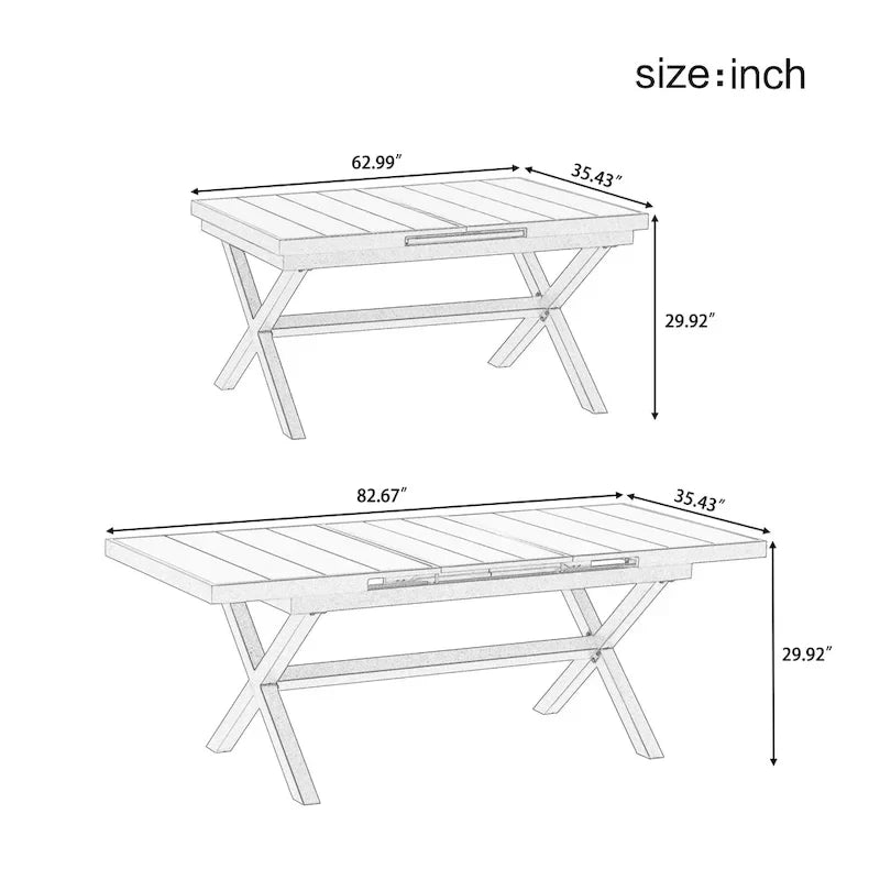 7-Piece Outdoor Extendable Dining Set with Extendable Table and 6 Armrest Chair
