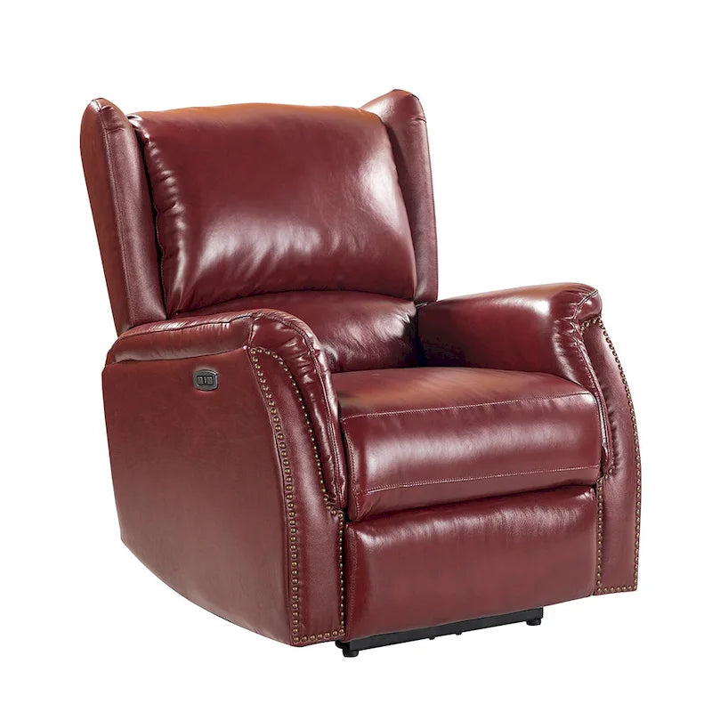 Genuine Leather Power Recliner with USB Port 鈥?Wingback Nailhead Set of 2