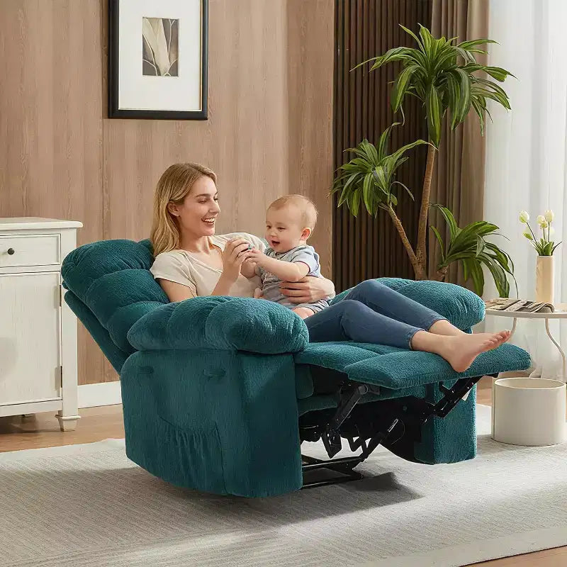 Manual recliner, ergonomic breathable fabric recliner with side pockets, single sofa, suitable for living room bedroom