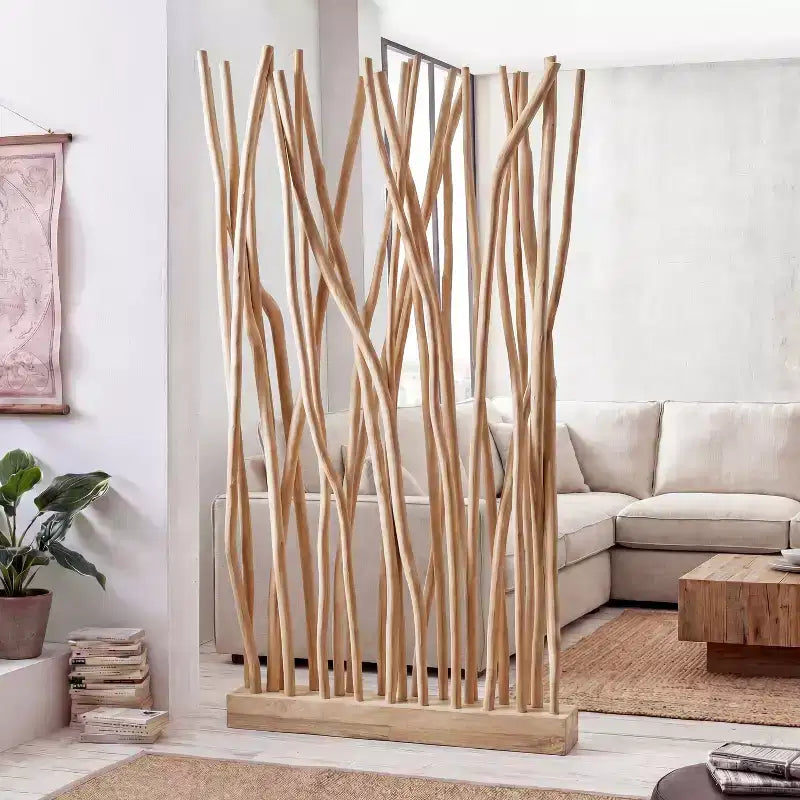 JONATHAN Y Tranquil 39W x 68H Coastal Bohemian Handcrafted Teak Branch Single Panel Room Divider
