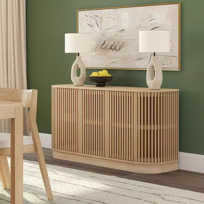 Plank+Beam Contour Solid Wood Sideboard with 3 Doors, 59 TV Stand for Living Room