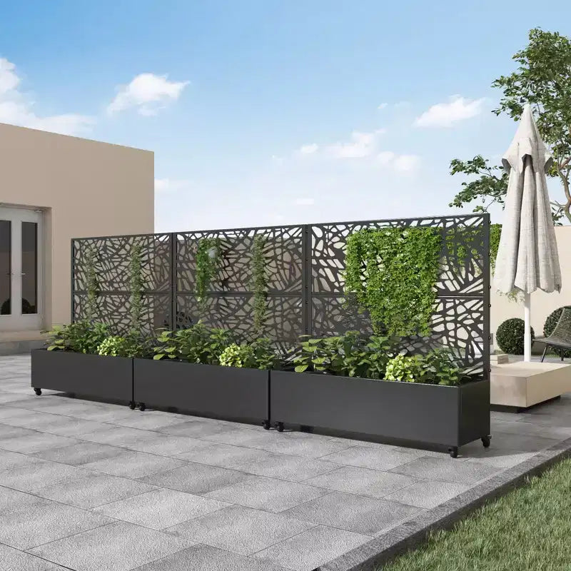 MAYEERTY Planter Box with Trellis Iron Black Net 01 Style 72x47x16in 3-Piece Set