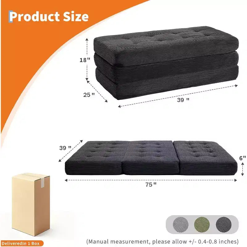 Canapé-lit pliable en mousse à mémoire de forme 39x75 - Matelas capitonné de 6 pouces