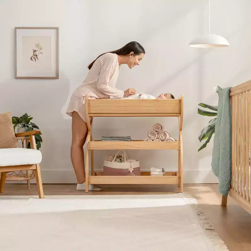 Comfy Cubs Baby Changing Table - Sturdy Wood Construction, Timeless Look with Two Open Shelves for Infant Essentials