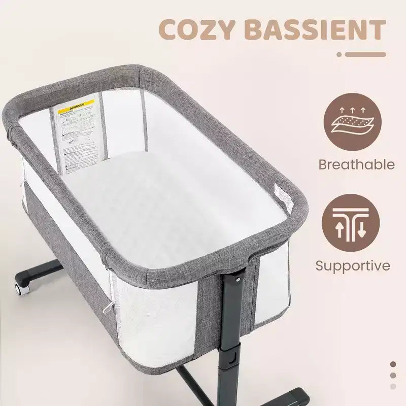 Baby Bassinet with Wheels 鈥?Beige / Gray / Pink, Bedside Sleeper, for 1 Baby