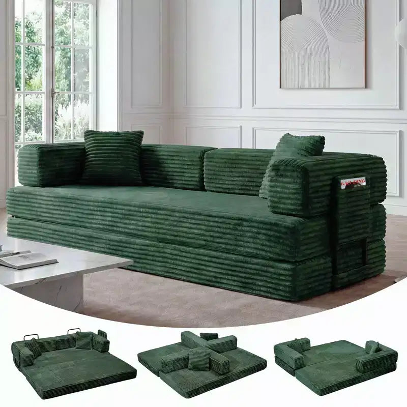 80.7 5-in-1 Convertible Sleeper Sofa Bed 鈥?Corduroy, 1200 lbs, No Assembly