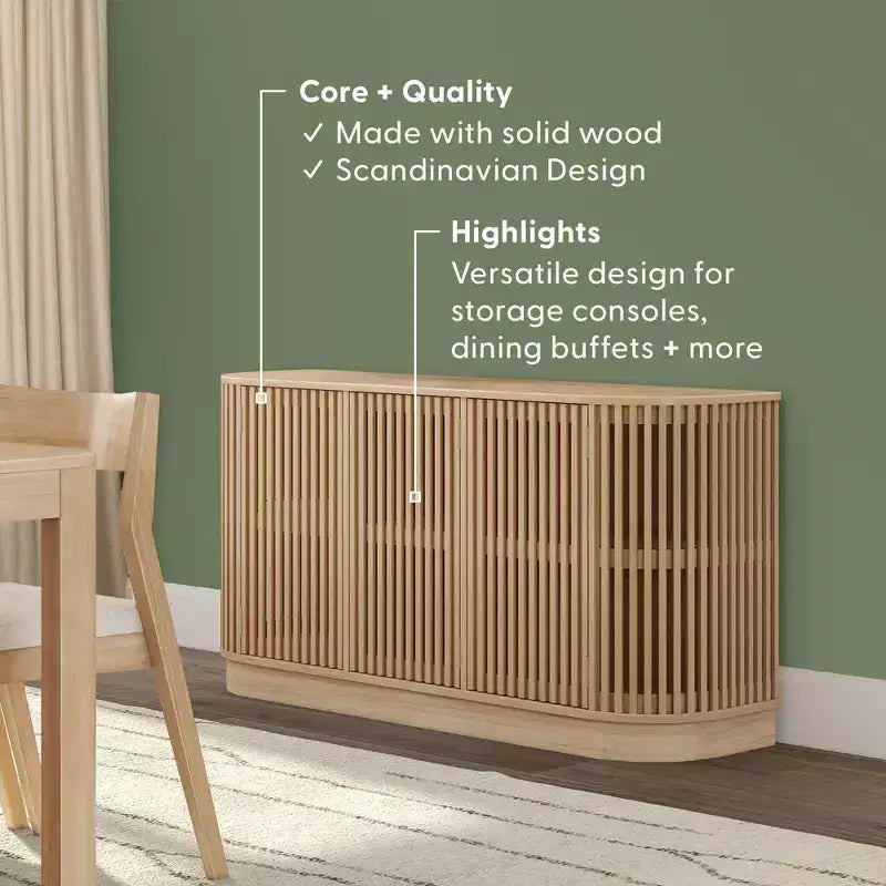 Plank+Beam Contour Solid Wood Sideboard with 3 Doors, 59 TV Stand for Living Room