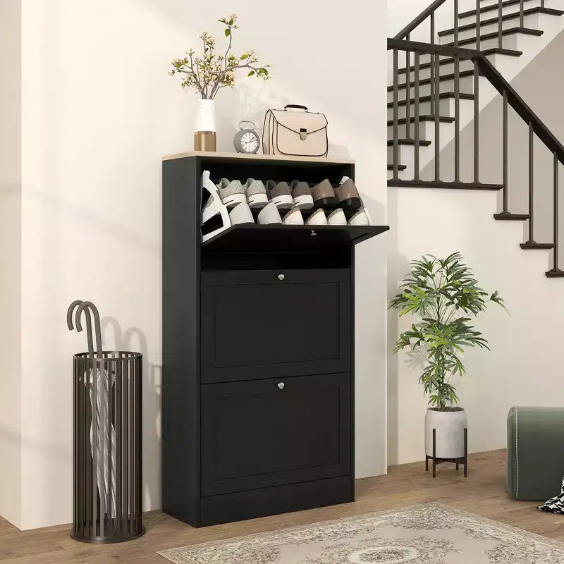 HOMCOM Narrow Shoe Storage Cabinet for Entryway with 3 Flip Drawers and Adjustable Shelves, Shoe Rack Organizer for 12-18 Pairs of Shoes