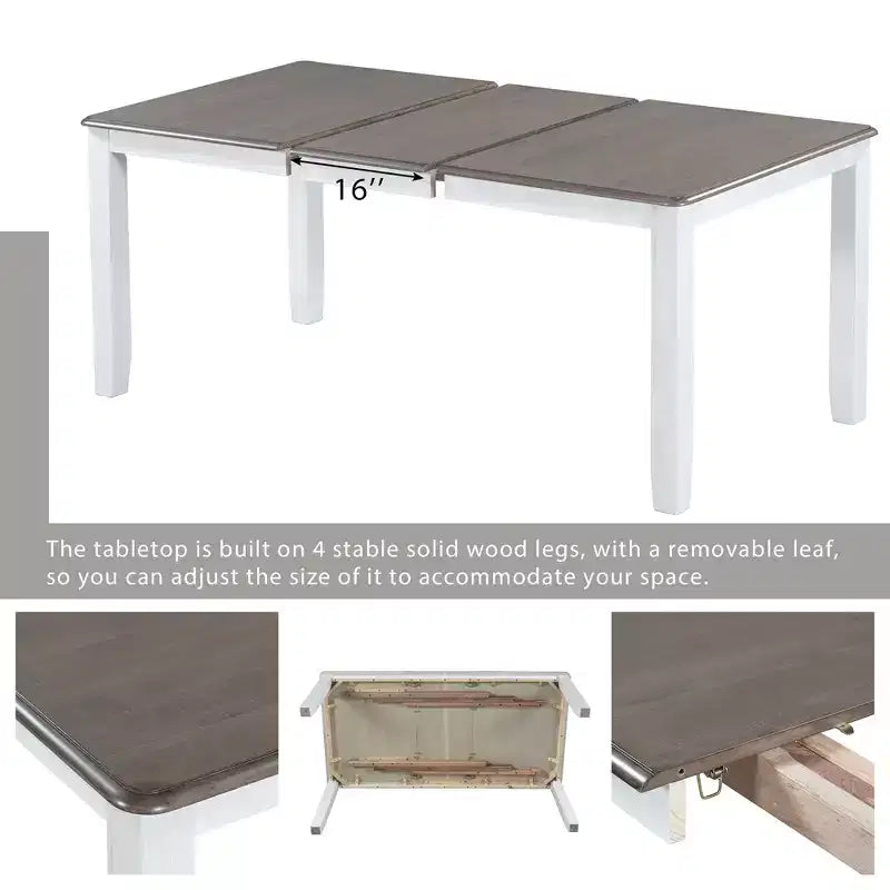 Ensemble de salle à manger extensible de style ferme pour 6 personnes, table rectangulaire et 6 chaises rembourrées