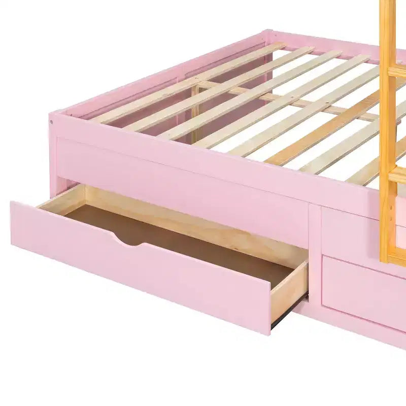 Full Over Full Modern Bunk Bed With Built In Closet And 7 Storage Drawers