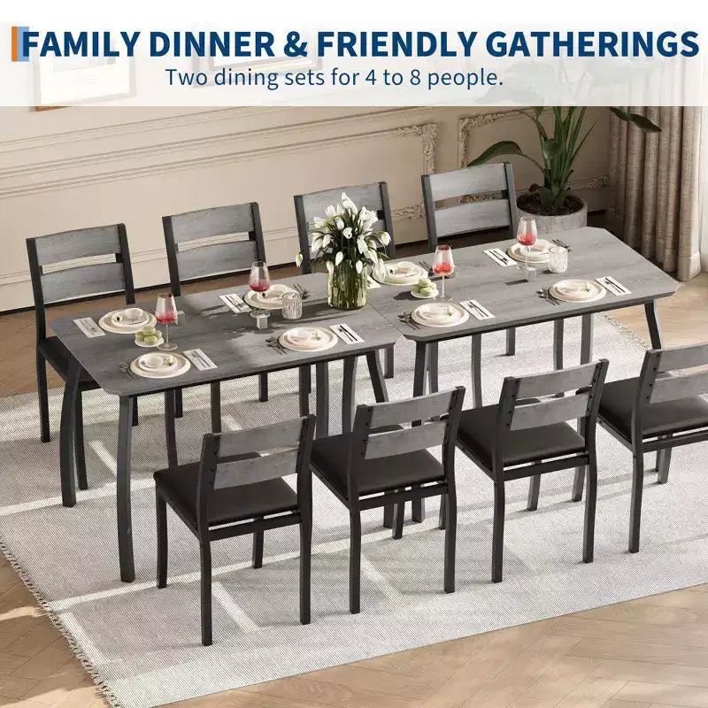 5 Piece Metal Frame Kitchen Table and Chair Set, with Chamfer Design