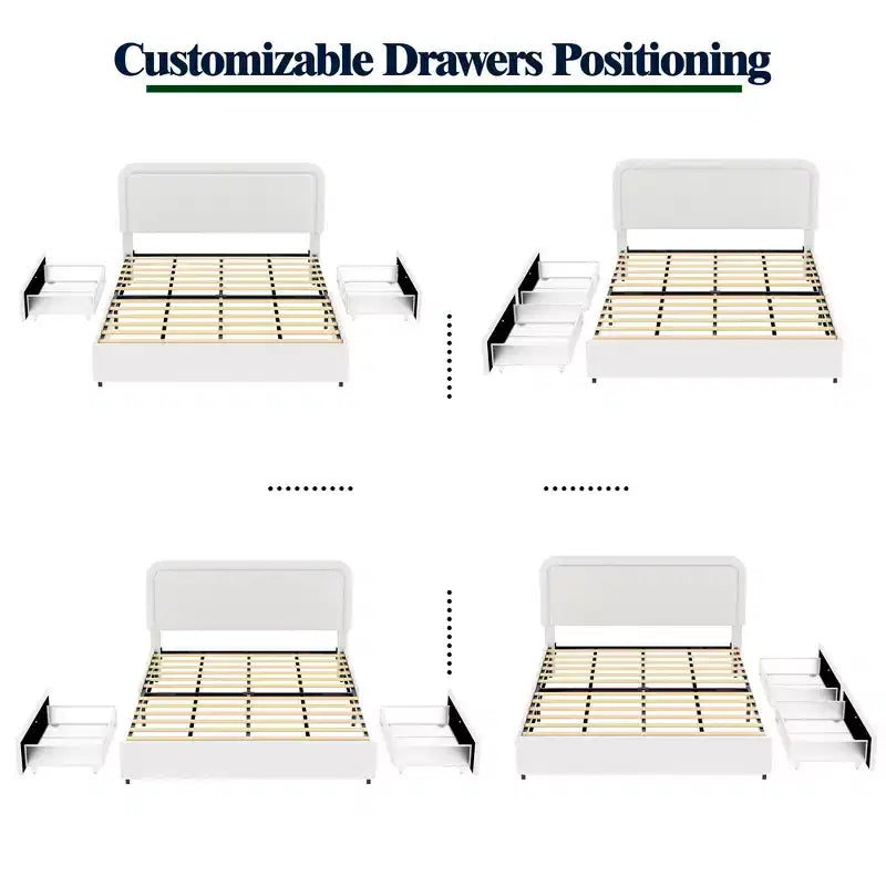 Modern Boucle Upholstered Queen Size Bed with Storage Drawers