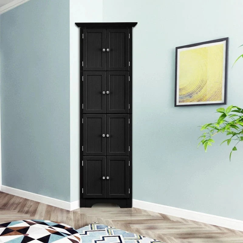 Meuble d'angle de rangement haut avec 8 portes et 4 étagères