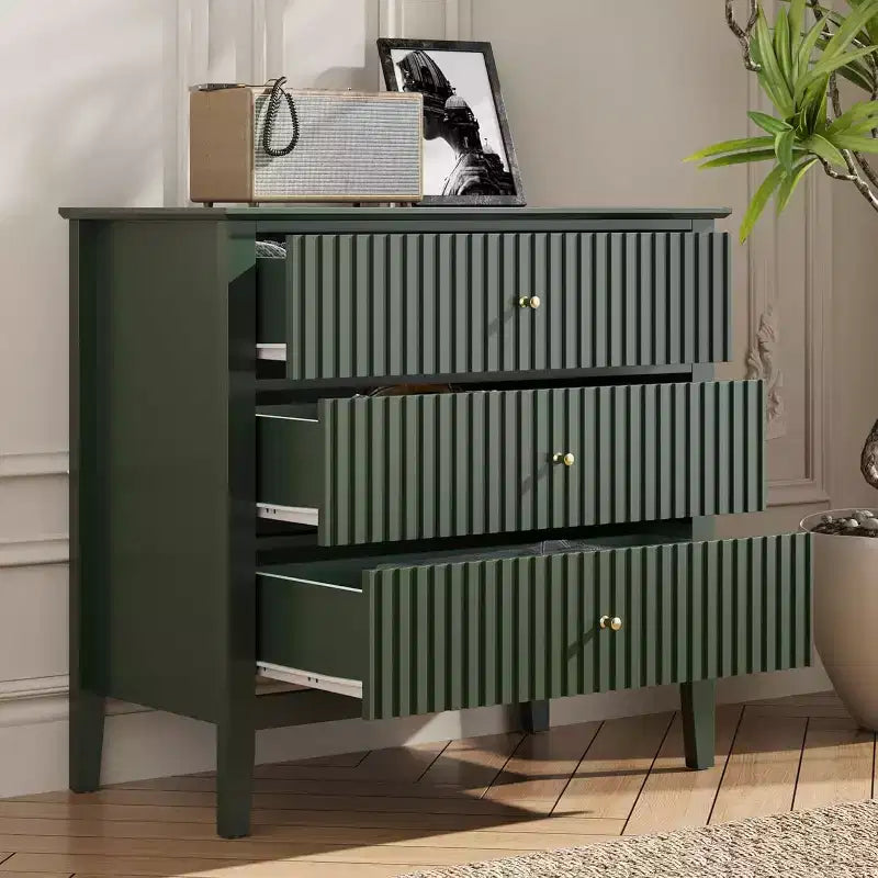 Heynemo 3 Drawer Dresser, Painted 30 Inch Tall Wood Nightstand with Storage, Wide Modern Chest of Drawers with Ball Bearing Slide