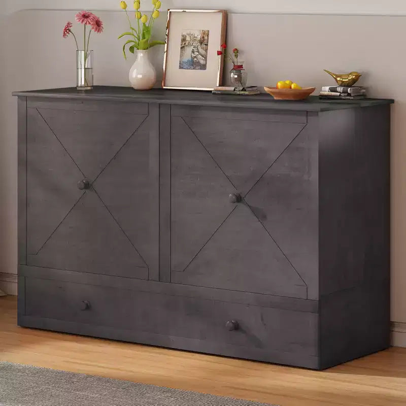 Mjkone Murphy Bed Queen,Cube Cabinet Chest Bed with Charging Station&Storage Space