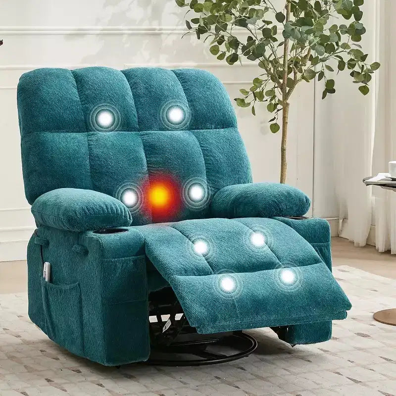 Oversized Recliner Chair for Adults, Manual Swivel Rocker Sofa, Side Pockets & Cup Holders for Big and Tall Persons, Living Room
