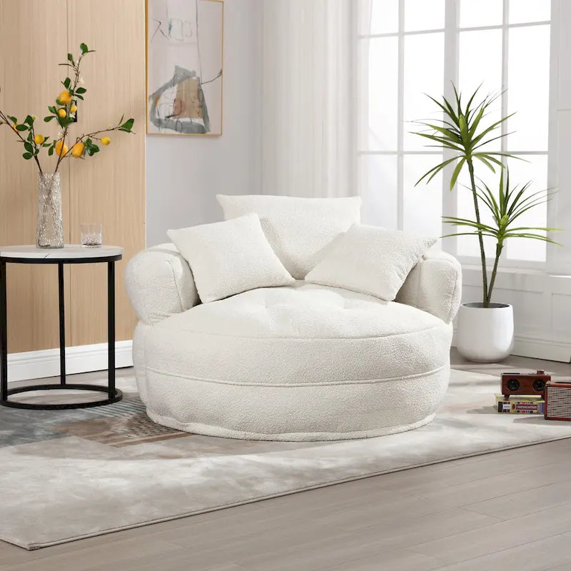 Round Lazy Sofa Chair – White/Blue/Grey/Yellow/Orange/Rose Red/Navy/Green, Single & Couple Seat