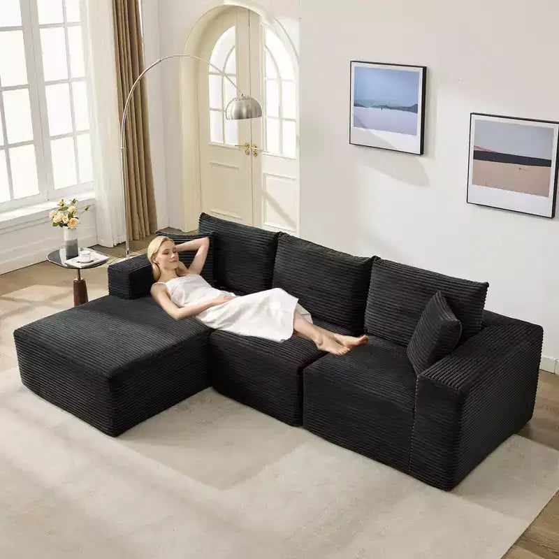 108 Modern Sofa Couch, 3 Seater Upholstered L Shaped Sofa with Pillows, Deep Seat Sofa, No Assembly Required
