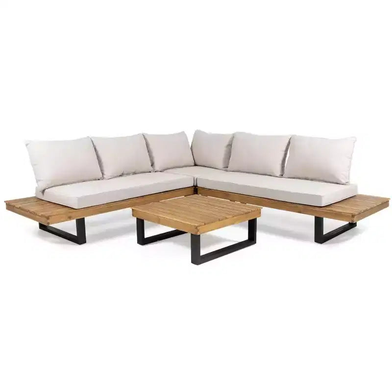 L-shape Outdoor Sectional Sofa Set Patio Leisure Lounge Set Garden Conversation Seating Set with Coffee Table & Water Resistant Cushion - ModernLuxe